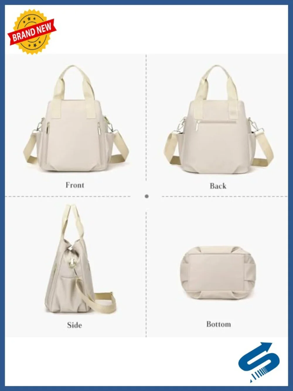 Nylon Crossbody Bag for Women with Multi Pockets and Top Handle